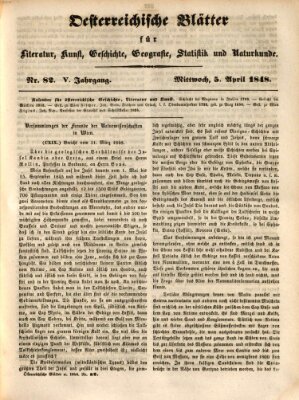 Österreichische Blätter für Literatur und Kunst, Geschichte, Geographie, Statistik und Naturkunde Mittwoch 5. April 1848