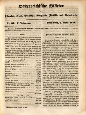 Österreichische Blätter für Literatur und Kunst, Geschichte, Geographie, Statistik und Naturkunde Donnerstag 6. April 1848