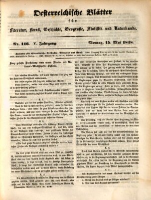 Österreichische Blätter für Literatur und Kunst, Geschichte, Geographie, Statistik und Naturkunde Montag 15. Mai 1848