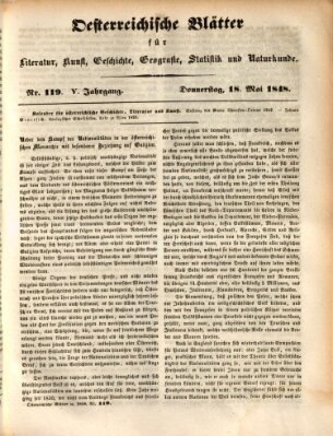 Österreichische Blätter für Literatur und Kunst, Geschichte, Geographie, Statistik und Naturkunde Donnerstag 18. Mai 1848