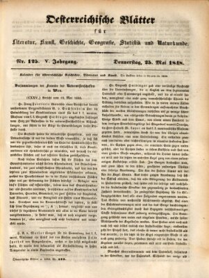 Österreichische Blätter für Literatur und Kunst, Geschichte, Geographie, Statistik und Naturkunde Donnerstag 25. Mai 1848