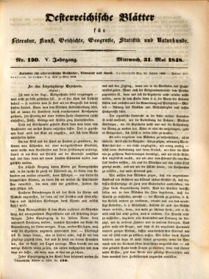 Österreichische Blätter für Literatur und Kunst, Geschichte, Geographie, Statistik und Naturkunde Mittwoch 31. Mai 1848