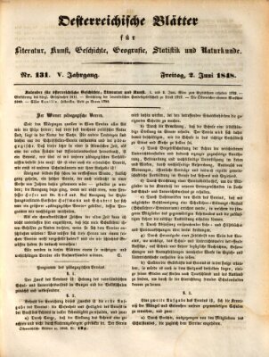 Österreichische Blätter für Literatur und Kunst, Geschichte, Geographie, Statistik und Naturkunde Freitag 2. Juni 1848