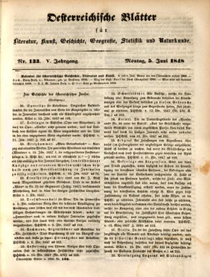 Österreichische Blätter für Literatur und Kunst, Geschichte, Geographie, Statistik und Naturkunde Montag 5. Juni 1848