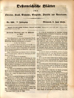 Österreichische Blätter für Literatur und Kunst, Geschichte, Geographie, Statistik und Naturkunde Mittwoch 7. Juni 1848