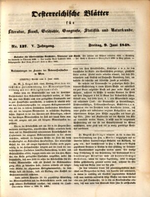 Österreichische Blätter für Literatur und Kunst, Geschichte, Geographie, Statistik und Naturkunde Freitag 9. Juni 1848