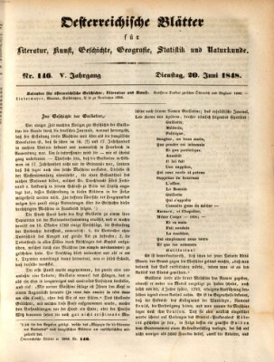 Österreichische Blätter für Literatur und Kunst, Geschichte, Geographie, Statistik und Naturkunde Dienstag 20. Juni 1848