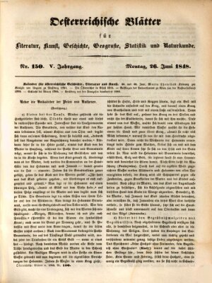 Österreichische Blätter für Literatur und Kunst, Geschichte, Geographie, Statistik und Naturkunde Montag 26. Juni 1848