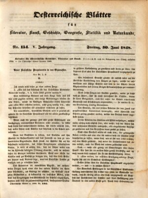 Österreichische Blätter für Literatur und Kunst, Geschichte, Geographie, Statistik und Naturkunde Freitag 30. Juni 1848