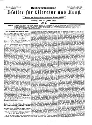 Österreichische Blätter für Literatur und Kunst Montag 16. Januar 1854