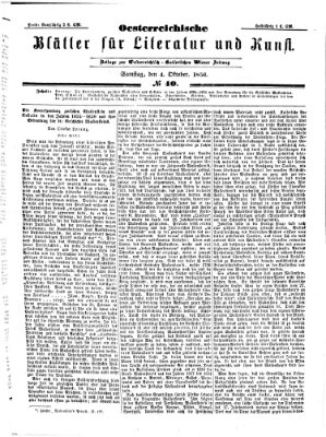 Österreichische Blätter für Literatur und Kunst Samstag 4. Oktober 1856