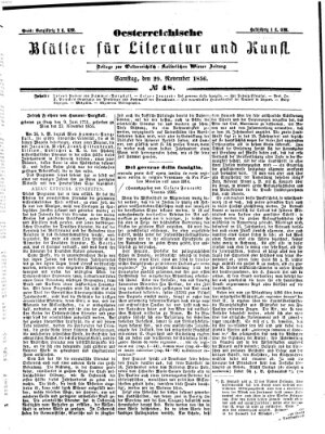 Österreichische Blätter für Literatur und Kunst Samstag 29. November 1856