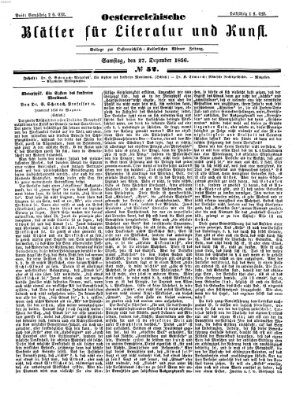 Österreichische Blätter für Literatur und Kunst Samstag 27. Dezember 1856