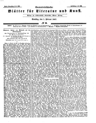 Österreichische Blätter für Literatur und Kunst Samstag 7. Februar 1857
