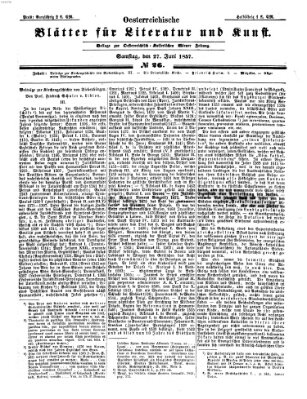 Österreichische Blätter für Literatur und Kunst Samstag 27. Juni 1857