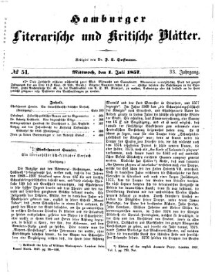 Hamburger literarische und kritische Blätter Mittwoch 1. Juli 1857