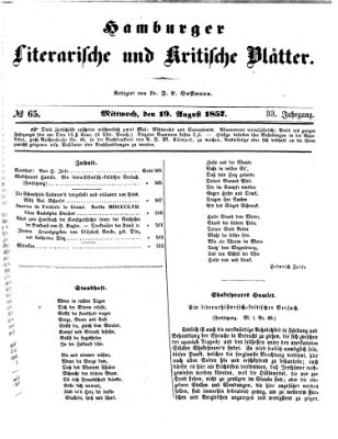 Hamburger literarische und kritische Blätter Mittwoch 19. August 1857