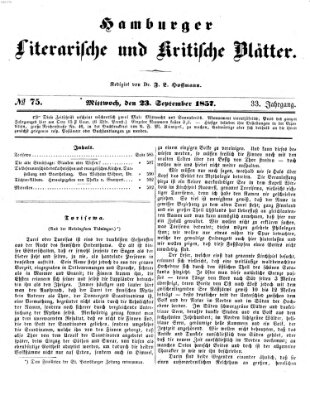 Hamburger literarische und kritische Blätter Mittwoch 23. September 1857