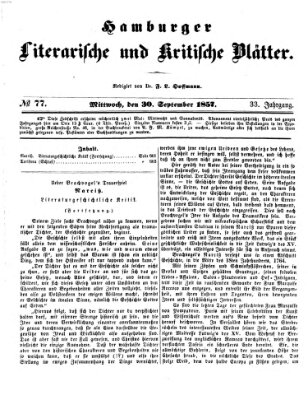 Hamburger literarische und kritische Blätter Mittwoch 30. September 1857