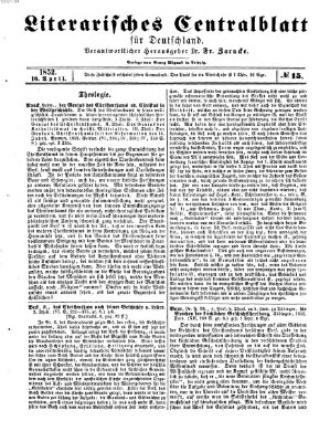 Literarisches Zentralblatt für Deutschland Samstag 10. April 1852