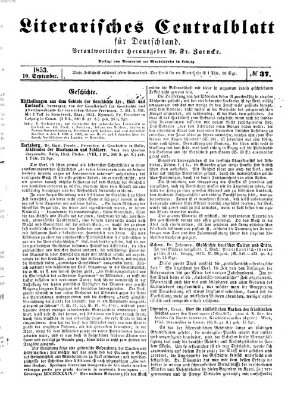 Literarisches Zentralblatt für Deutschland Samstag 10. September 1853