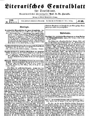 Literarisches Zentralblatt für Deutschland Samstag 28. April 1855