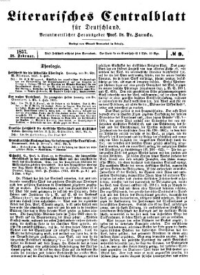 Literarisches Zentralblatt für Deutschland Samstag 28. Februar 1857