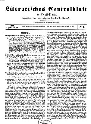 Literarisches Zentralblatt für Deutschland Samstag 13. Februar 1858