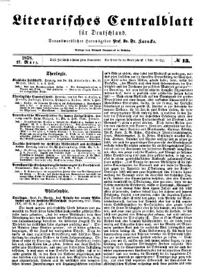 Literarisches Zentralblatt für Deutschland Samstag 27. März 1858