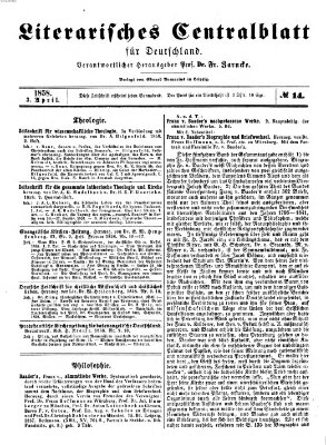 Literarisches Zentralblatt für Deutschland Samstag 3. April 1858