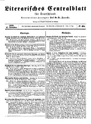 Literarisches Zentralblatt für Deutschland Samstag 27. November 1858