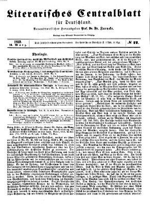 Literarisches Zentralblatt für Deutschland Samstag 19. März 1859