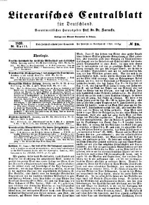 Literarisches Zentralblatt für Deutschland Samstag 30. April 1859