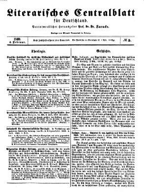 Literarisches Zentralblatt für Deutschland Samstag 4. Februar 1860