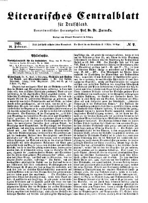 Literarisches Zentralblatt für Deutschland Samstag 16. Februar 1861