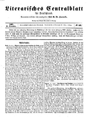 Literarisches Zentralblatt für Deutschland Samstag 21. Dezember 1861