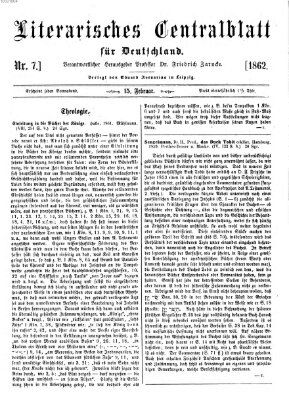 Literarisches Zentralblatt für Deutschland Samstag 15. Februar 1862