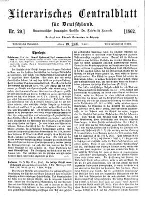 Literarisches Zentralblatt für Deutschland Samstag 19. Juli 1862