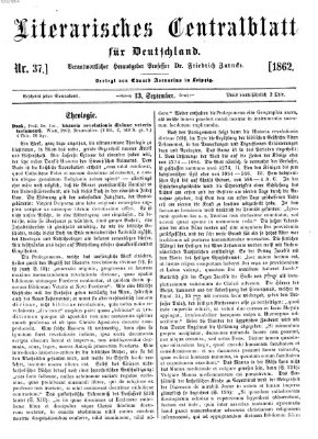 Literarisches Zentralblatt für Deutschland Samstag 13. September 1862