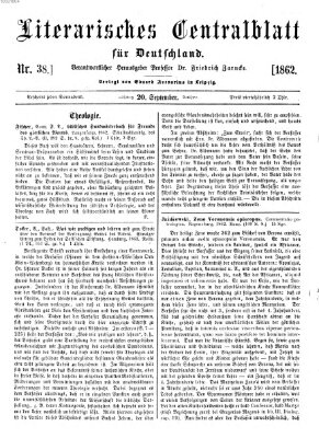 Literarisches Zentralblatt für Deutschland Samstag 20. September 1862