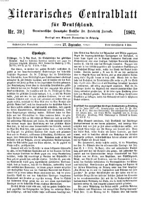 Literarisches Zentralblatt für Deutschland Samstag 27. September 1862