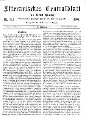 Literarisches Zentralblatt für Deutschland Samstag 15. November 1862