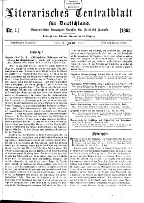 Literarisches Zentralblatt für Deutschland Samstag 3. Januar 1863