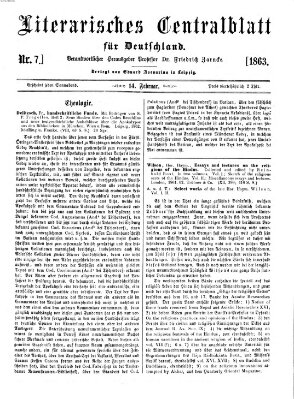 Literarisches Zentralblatt für Deutschland Samstag 14. Februar 1863