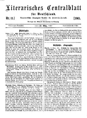 Literarisches Zentralblatt für Deutschland Freitag 27. März 1863