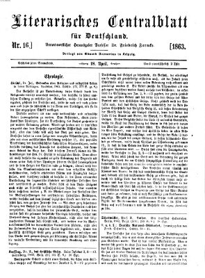 Literarisches Zentralblatt für Deutschland Samstag 18. April 1863