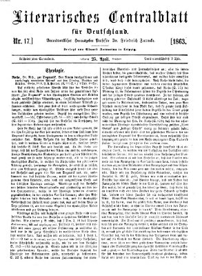 Literarisches Zentralblatt für Deutschland Samstag 25. April 1863