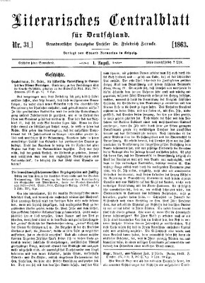 Literarisches Zentralblatt für Deutschland Samstag 1. August 1863