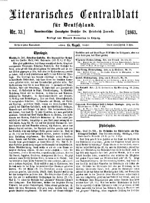 Literarisches Zentralblatt für Deutschland Samstag 15. August 1863