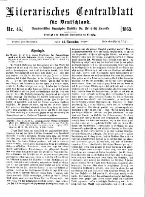 Literarisches Zentralblatt für Deutschland Samstag 14. November 1863